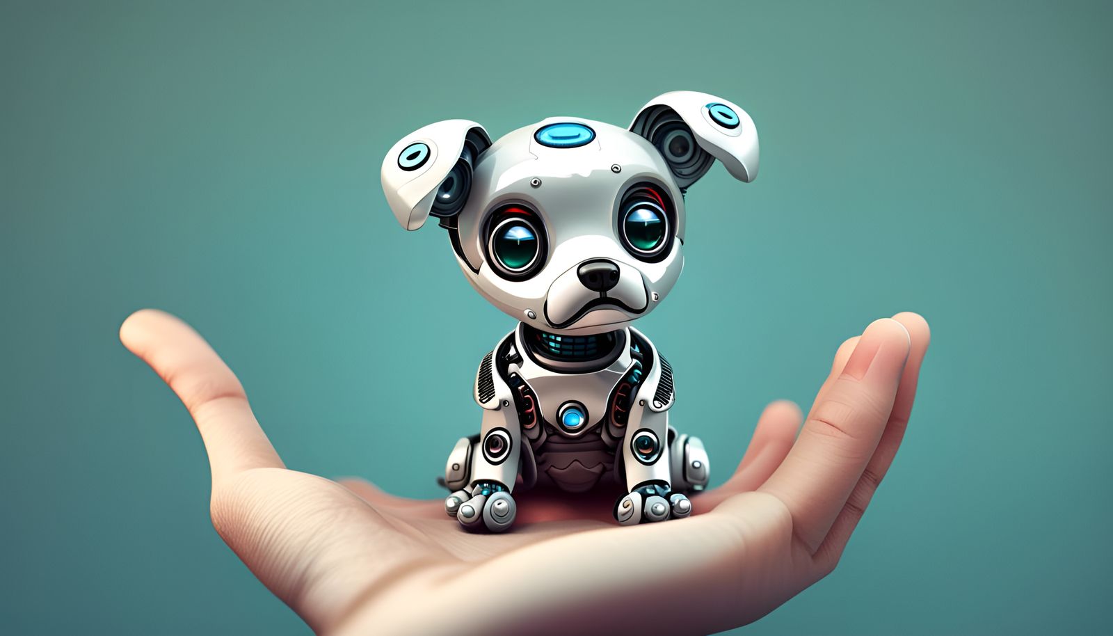 Cute Robot Dog in Cupped Hands