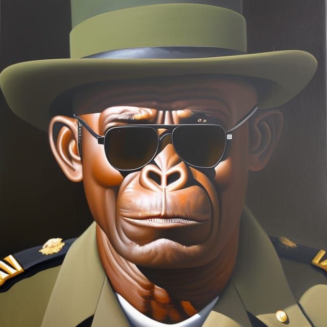 Drill Sergeant Chimp: An Oil Painting Portrait