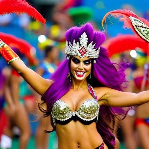 Brunette Girl Dancing at Carnival in Brazil