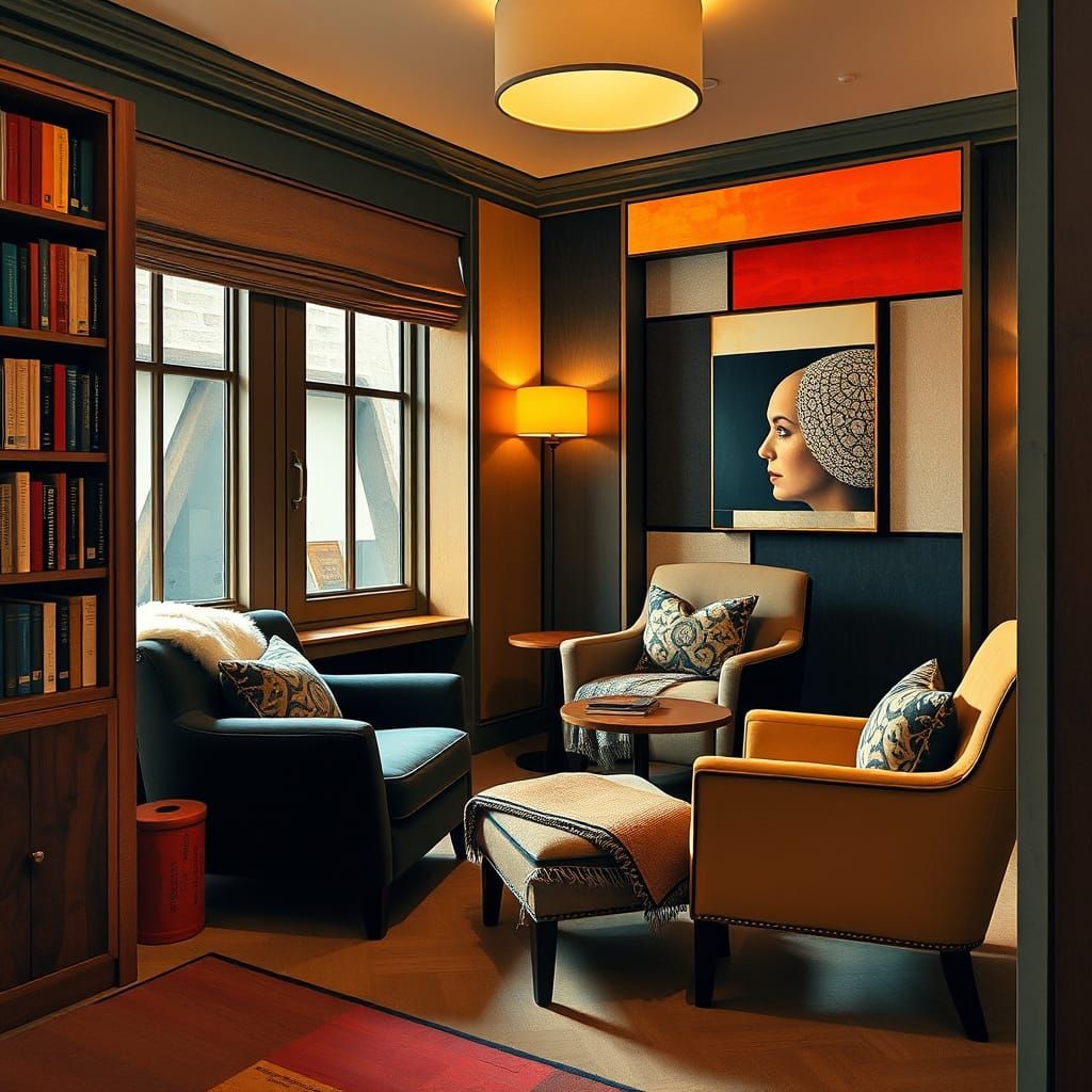 Abstract Reading Nook in Bold Colors