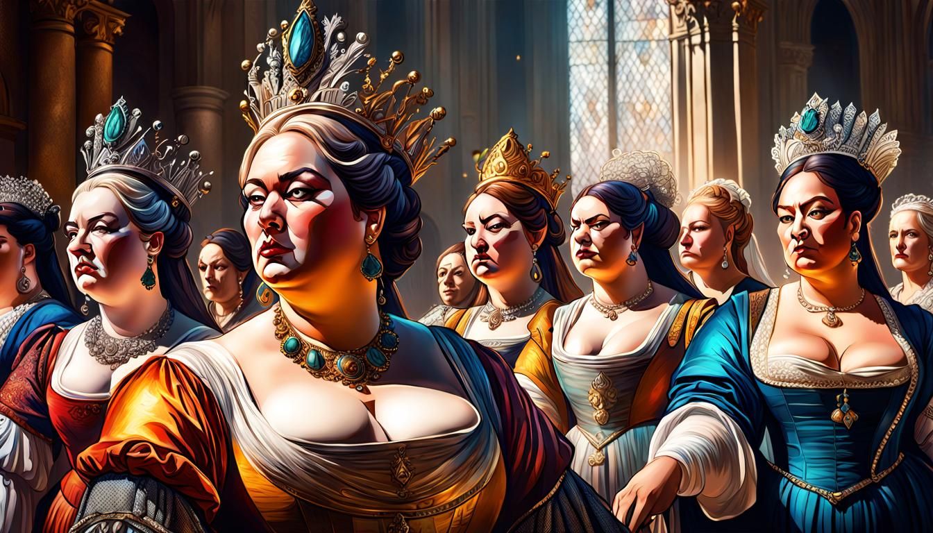 Courtesans at Louis XIV's Court: Hyperrealistic Splash Art
