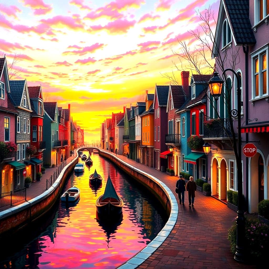 A canal lined with quaint, colorful houses