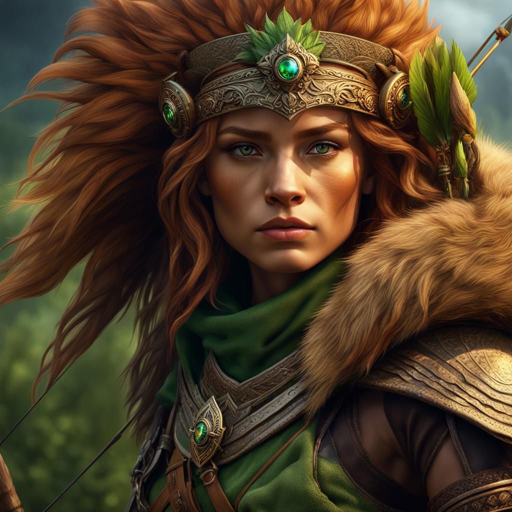 a beautiful, lithe, anthropomorphic female lion ranger with ...