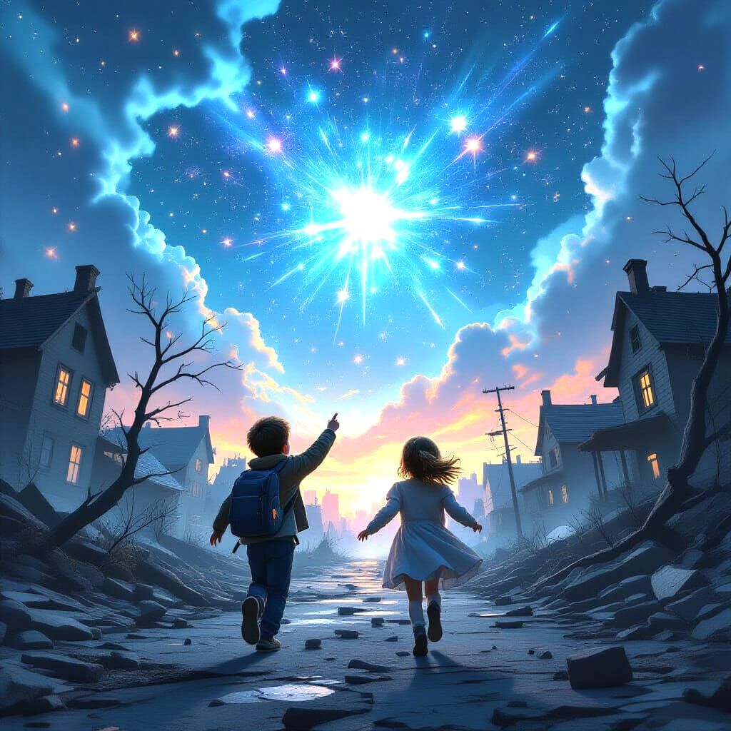 Hopeful Children in Ruined Future World