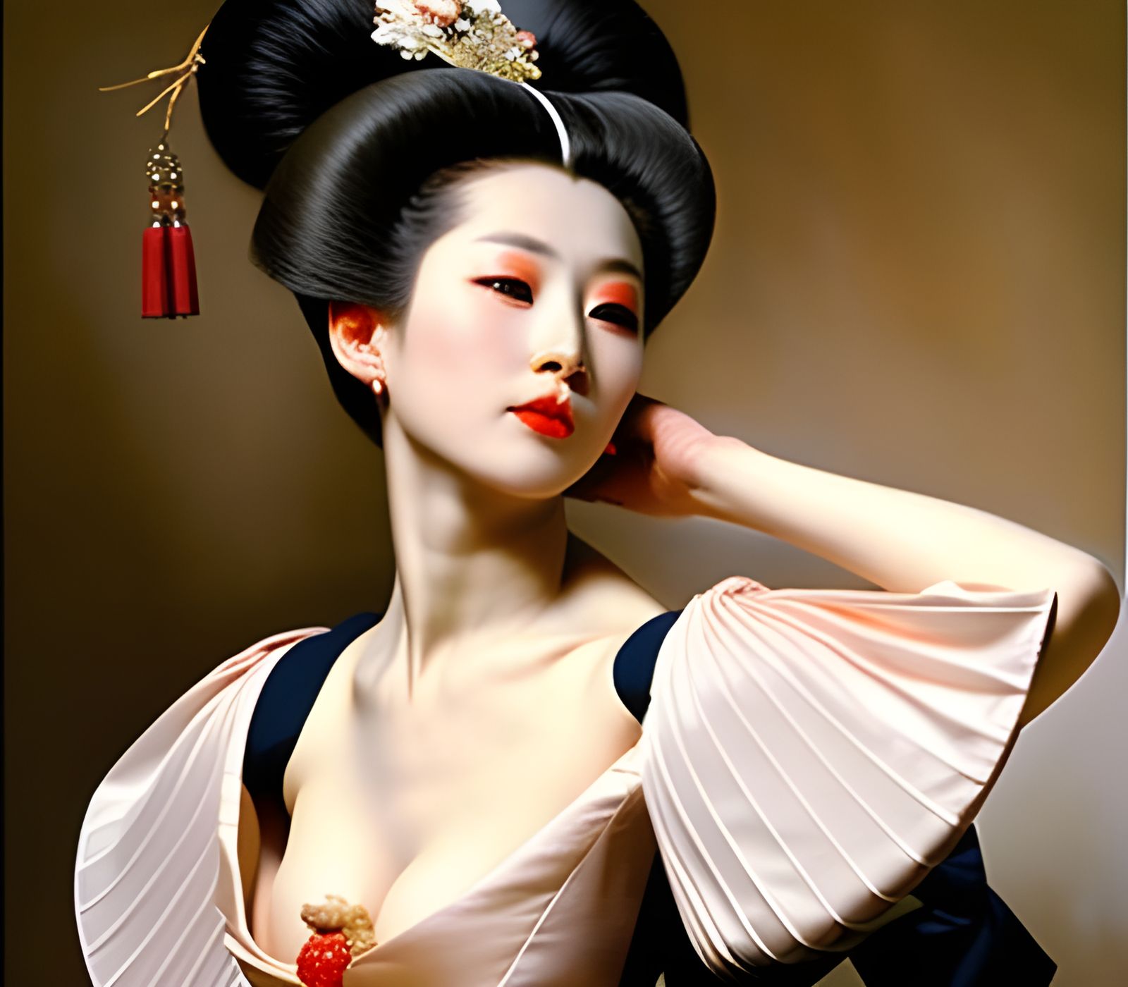 Lascivious Geisha Portrait in Hyperreal Style