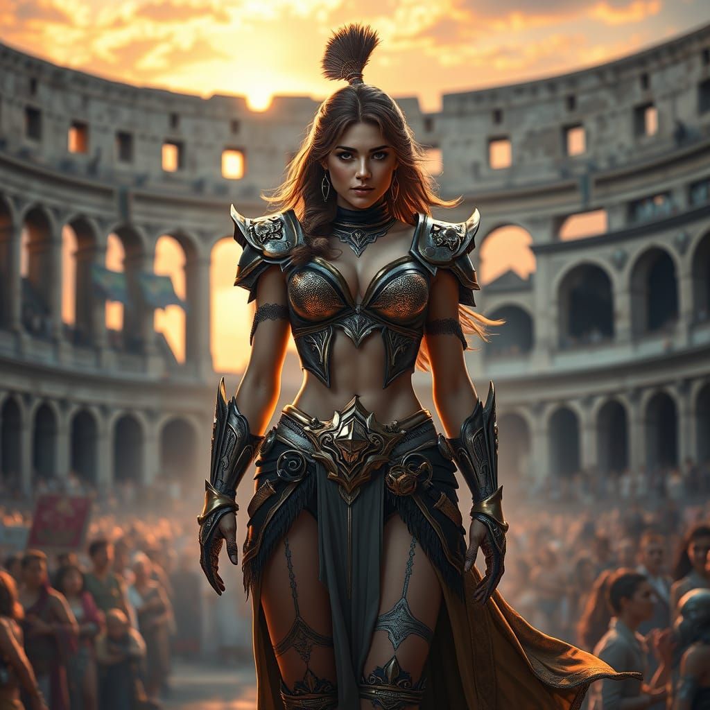 Female Warrior in Colosseum: Digital Fantasy Art