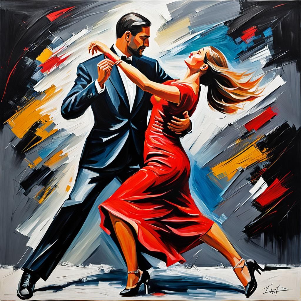 Passionate Tango Dance with Impasto Brushstrokes