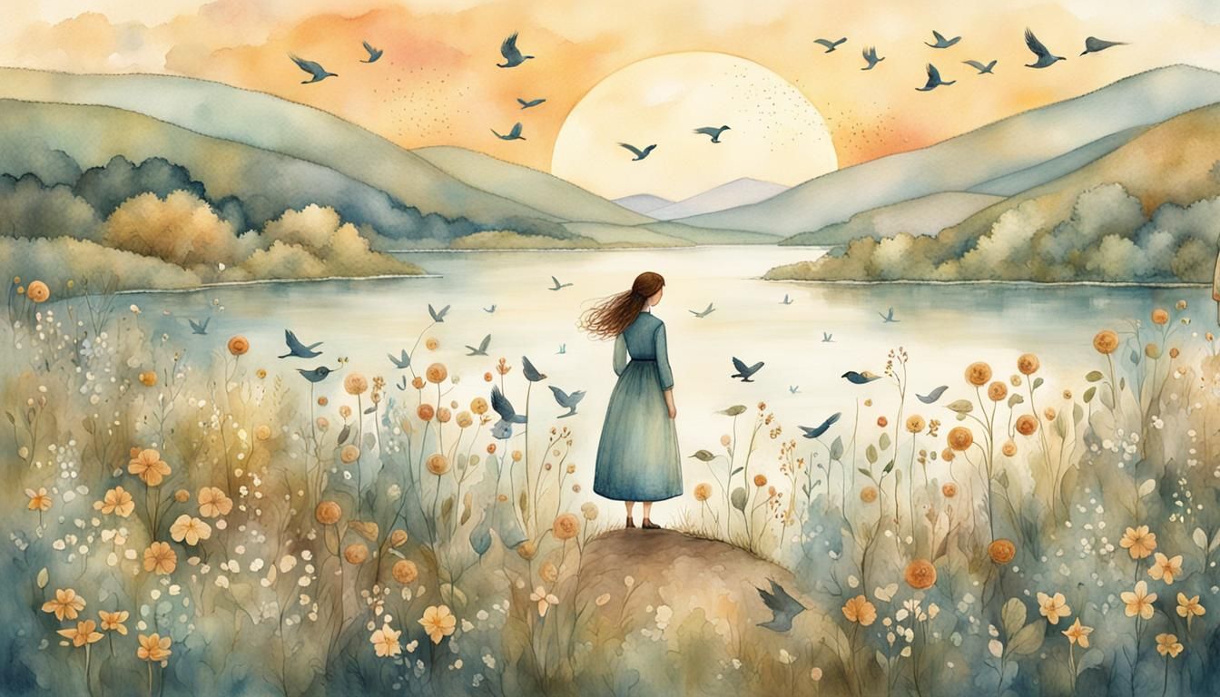 A Dreamy Hillside Scene in Classic Storybook Style