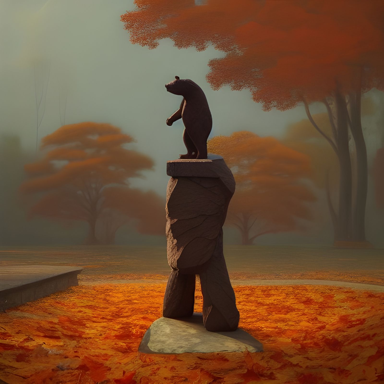 Autumn Bear Statue in Romantic Style