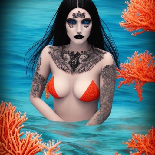 Photorealistic Goth Woman in Ocean