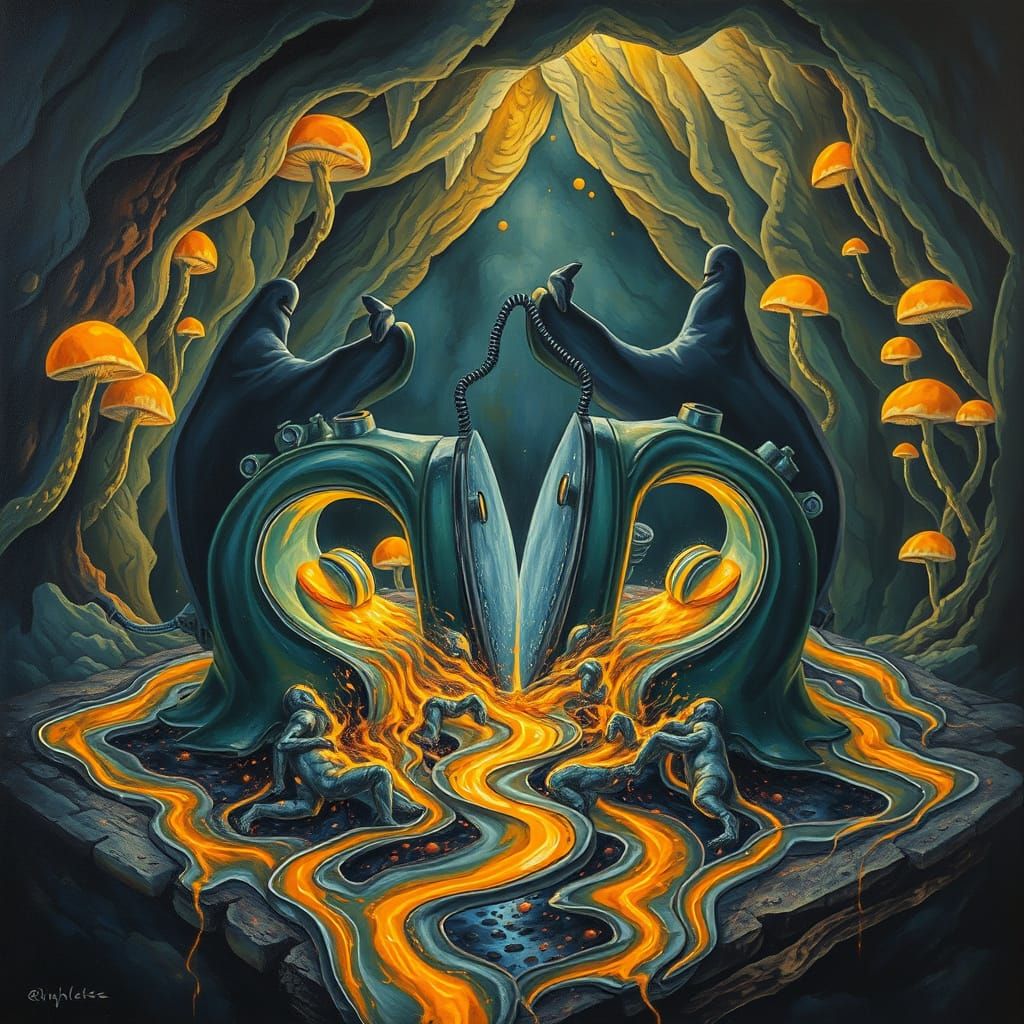 Melting Ironing Machines Massaging in a Cave - Surreal Oil P...
