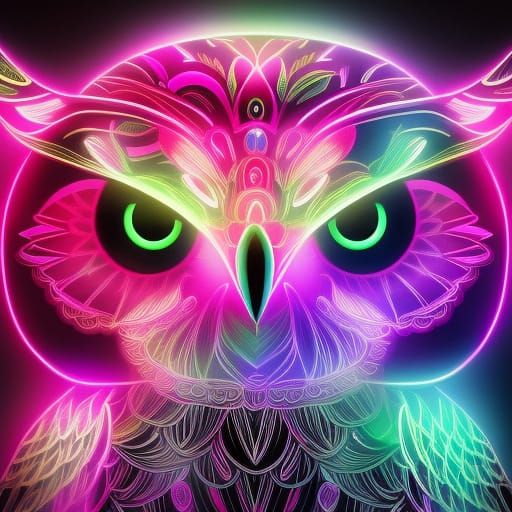 Neon Owl in Suit with Bioluminescent Light Rays