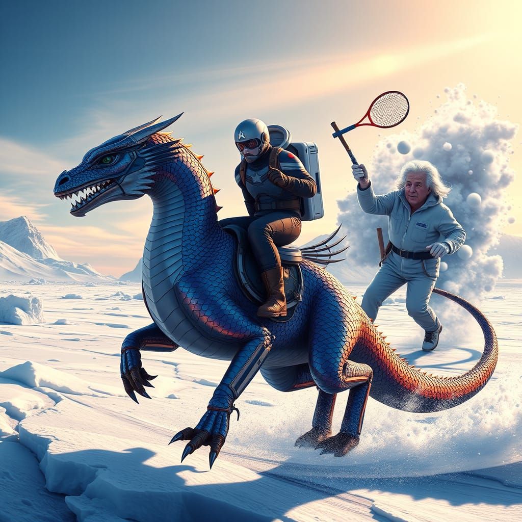 Captain America Rides Dragon in Arctic Wonderland with Einst...