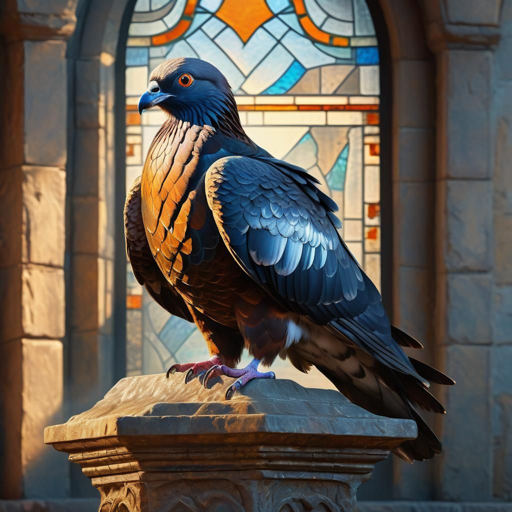 Majestic Pigeon-Eagle Hybrid in Oil Painting Style