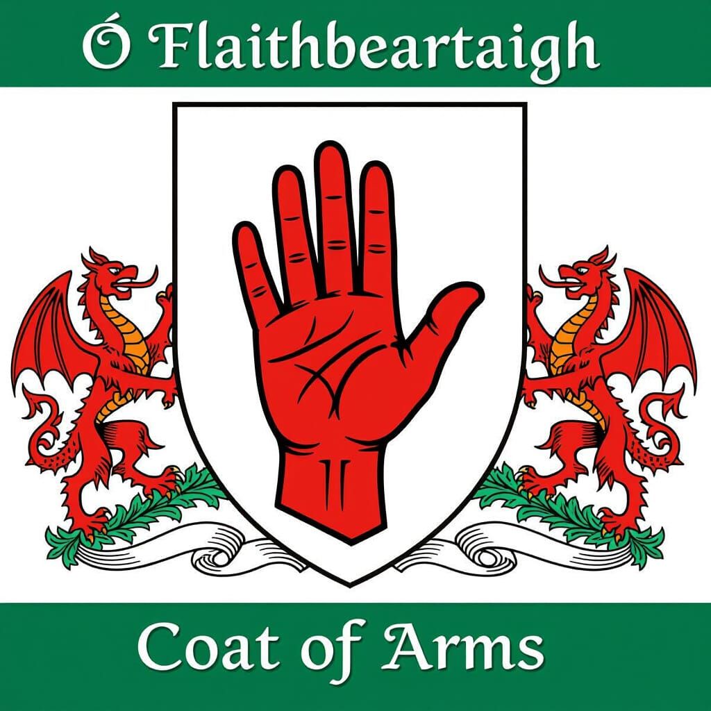 Ó Flaithbheartaigh Coat of Arms: Red Hand and Dragons