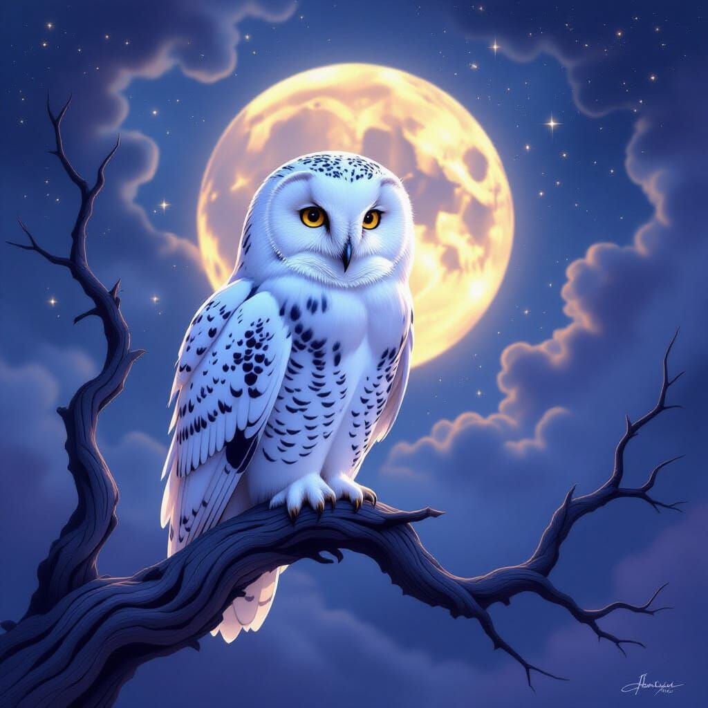 Majestic Snowy Owl in Cosmic Dreamscape