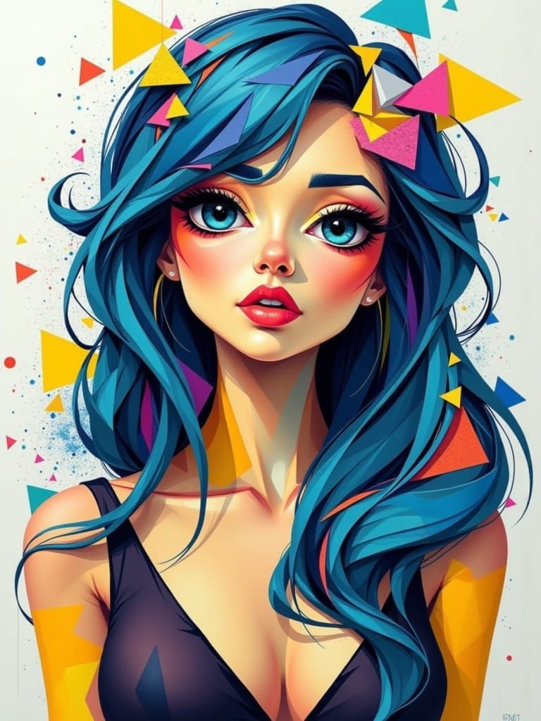 Vibrant Blue and Yellow Geometric Cartoon Character