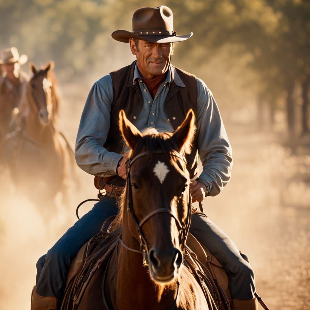 Cowboy on Horseback in Western Movie Style