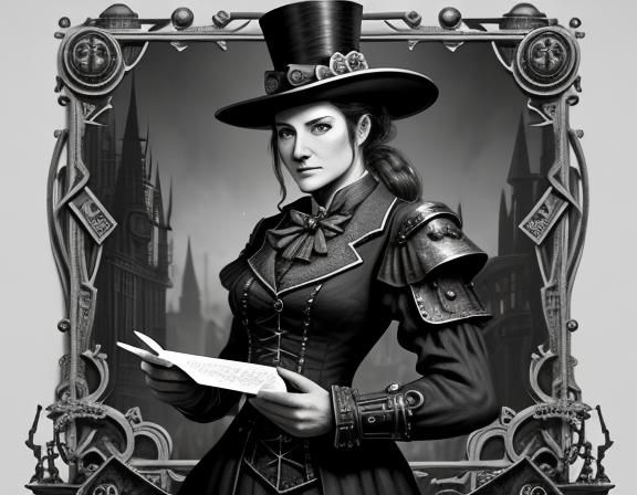 Steampunk Woman with Letter in Beatrix Potter Style
