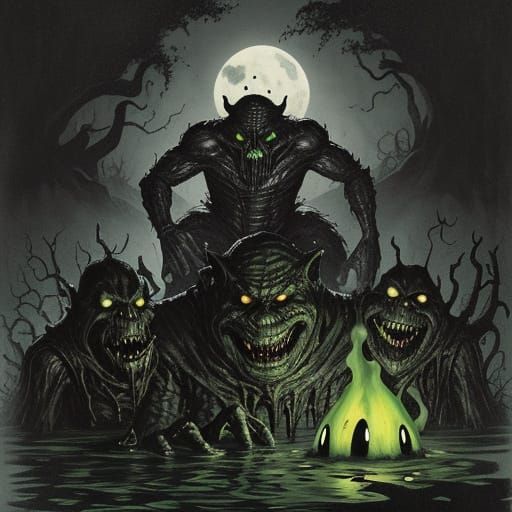 Horror comic. "The Black Swamp Creature." 1950s pulp. A blac...