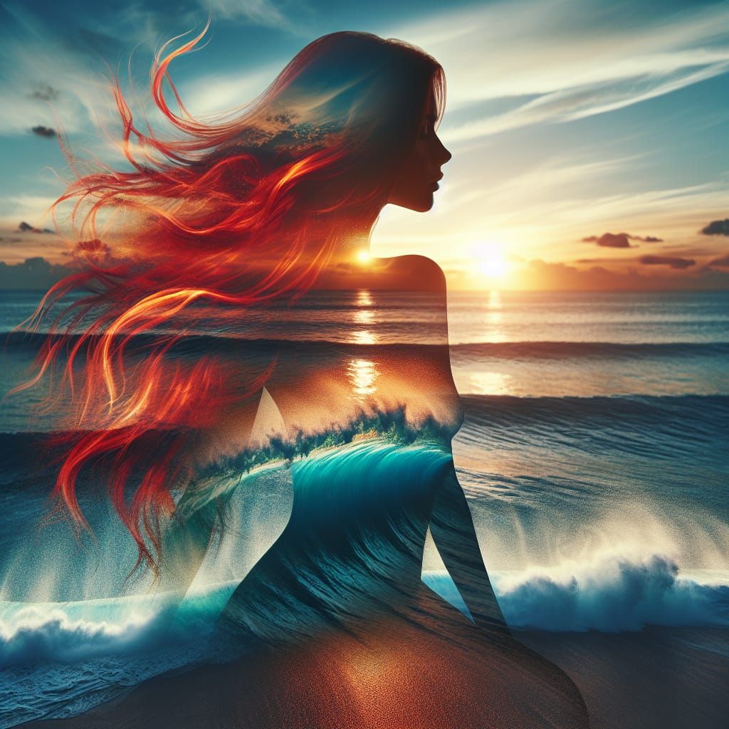 Sunset Mermaid Double Exposure in Ultra High Definition