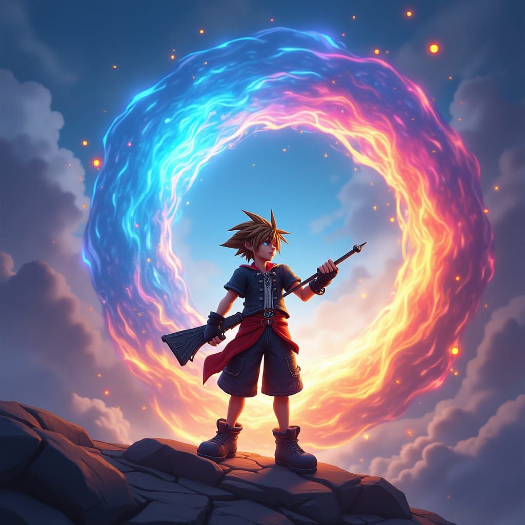 Sora Wields Fortnite Weapon in Fantasy World