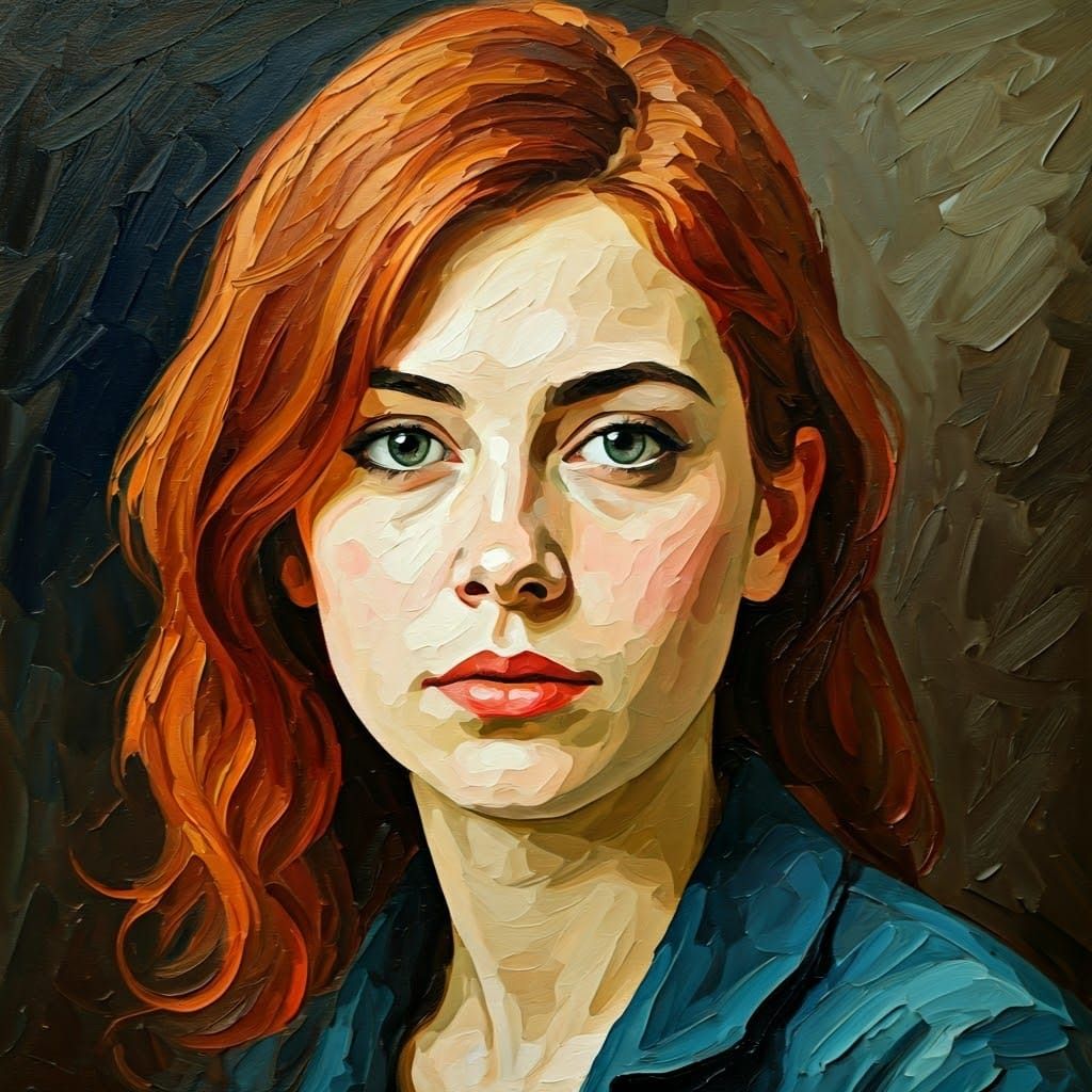 Textured Impasto Portrait of a Young Woman