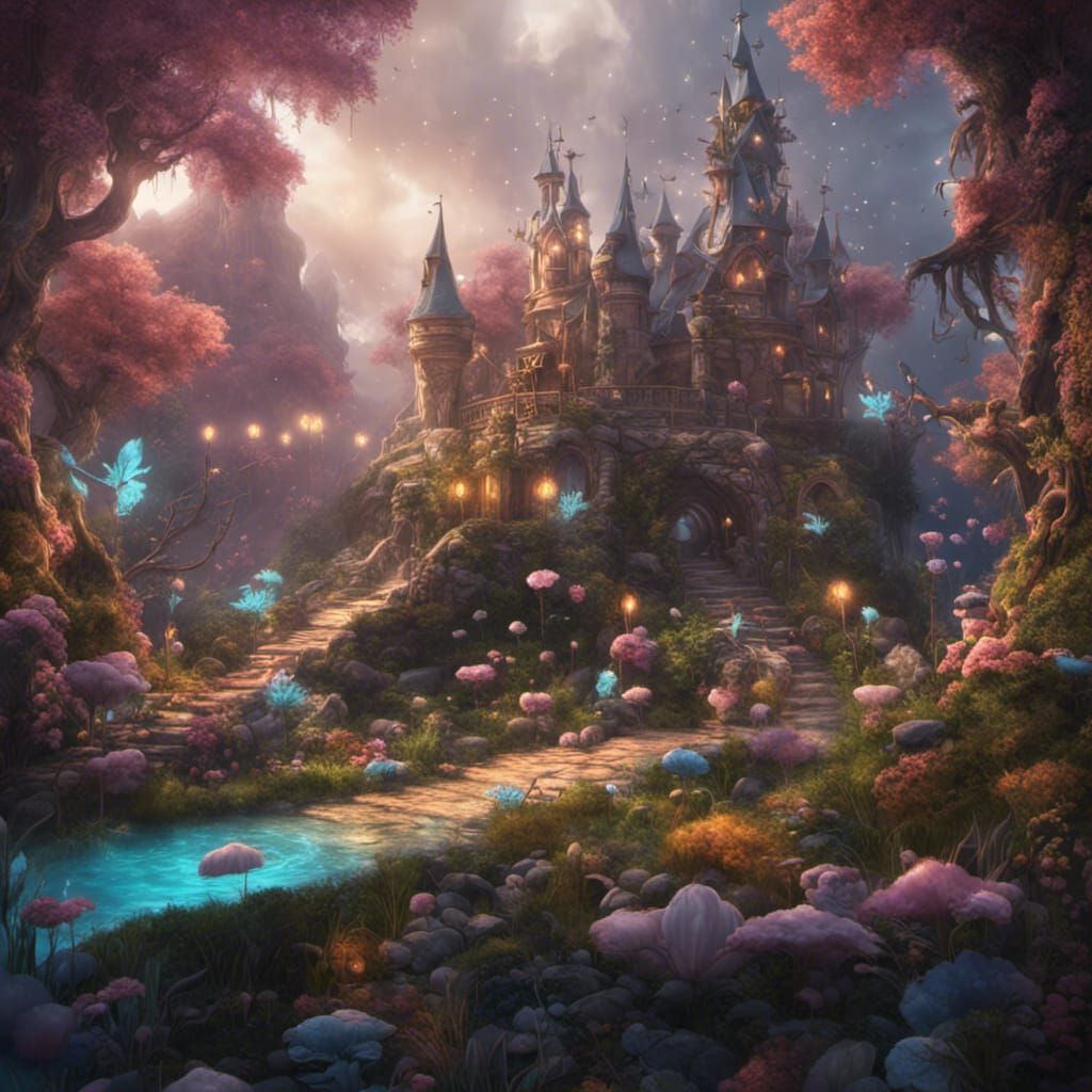 Whimsical Fairy Wonderland: Detailed Matte Painting