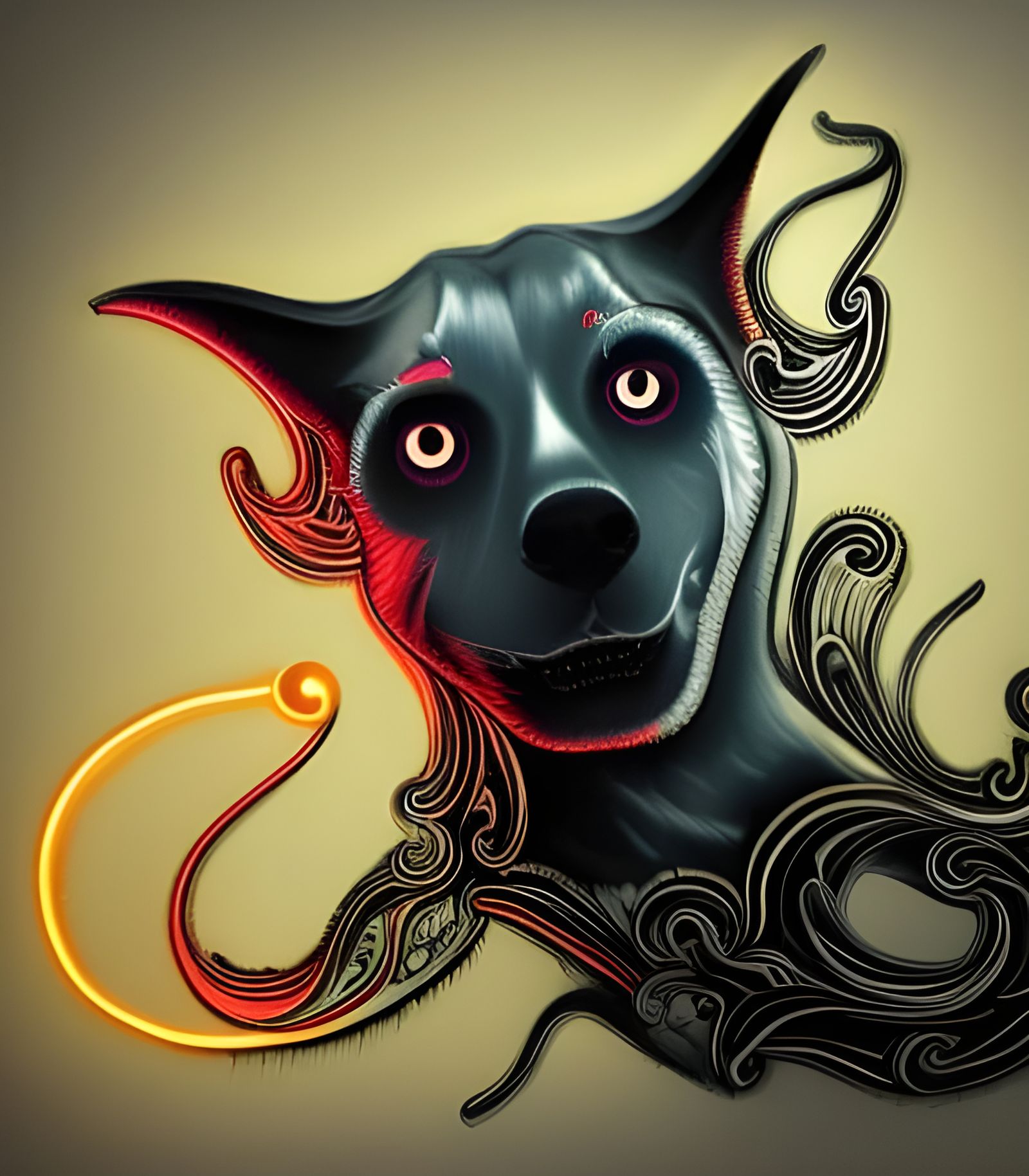 Phantom Dog in Silver Fog, Baroque Tarot Art