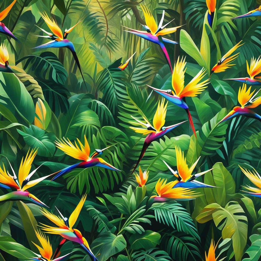 Exotic Bird of Paradise in Tropical Jungle