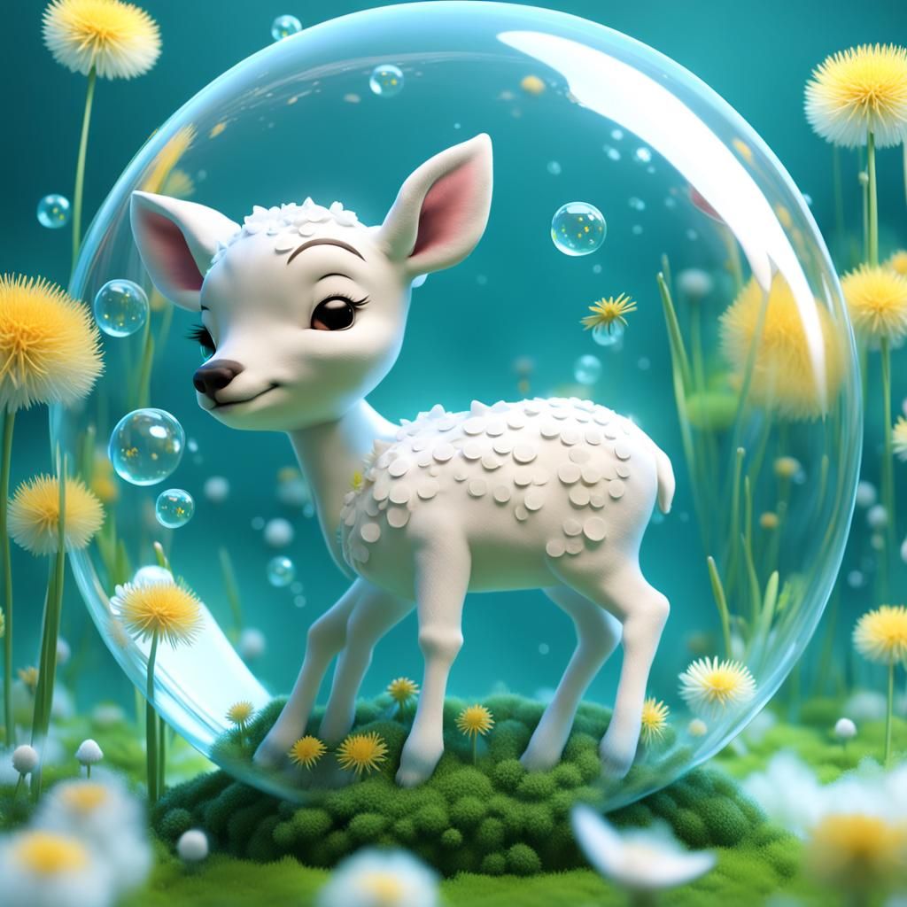 Baby Deer in Bubble: Pixar-Style 3D Digital Art