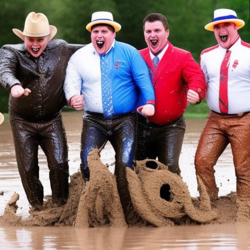 Barbershop quartet mudwrestling