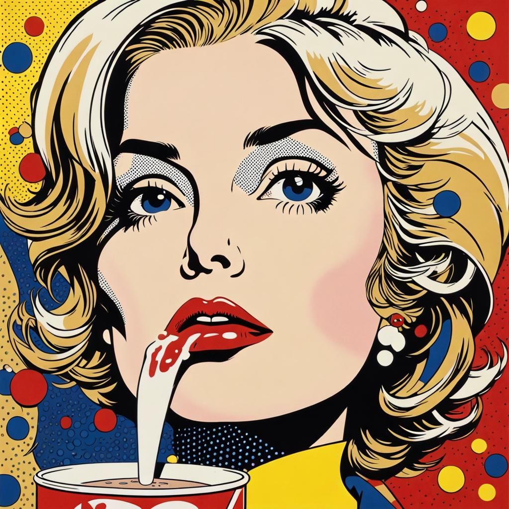 Pop Art Woman Drinking Soup, Ben-Day Dots