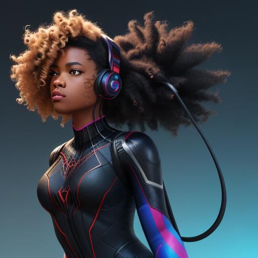 Animated Black Girl with Music Notes, 3D Digital Art
