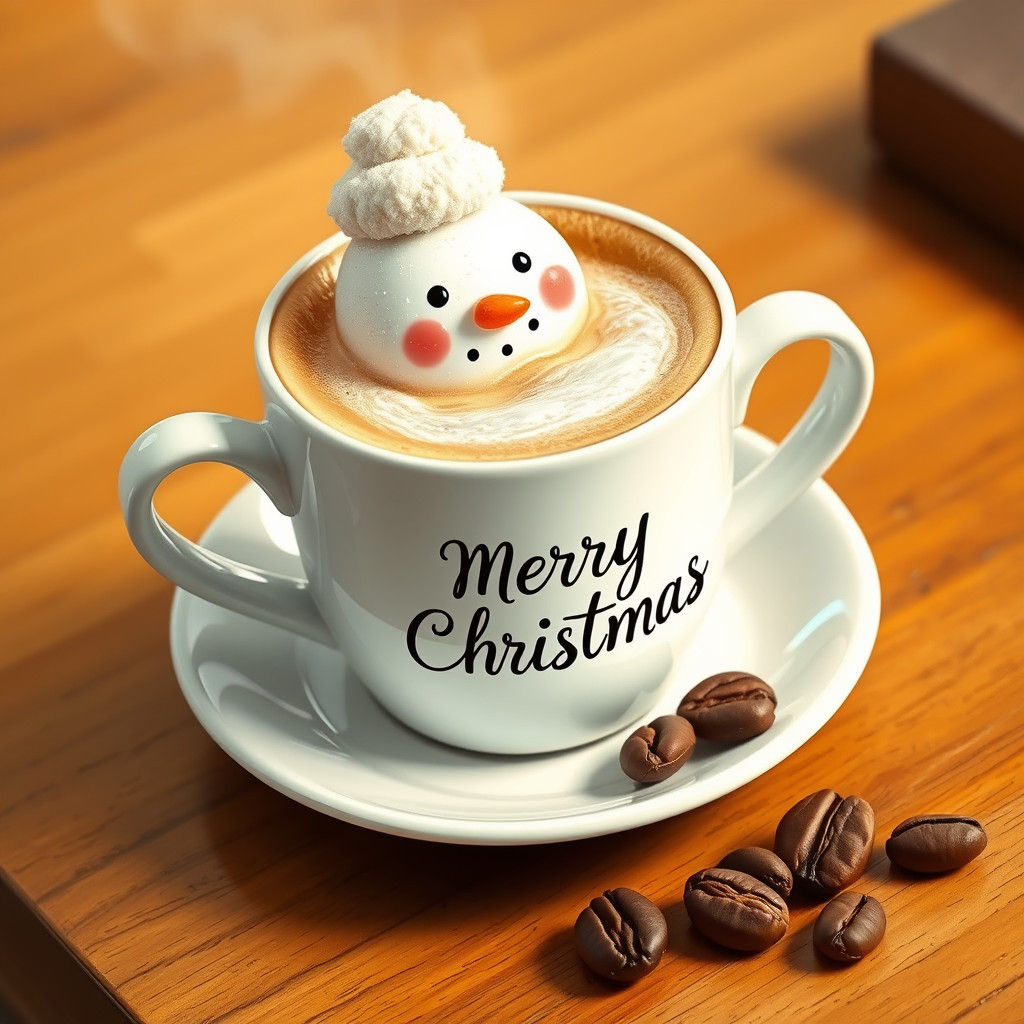 Latte Snowman Christmas Wish: Whimsical Illustration