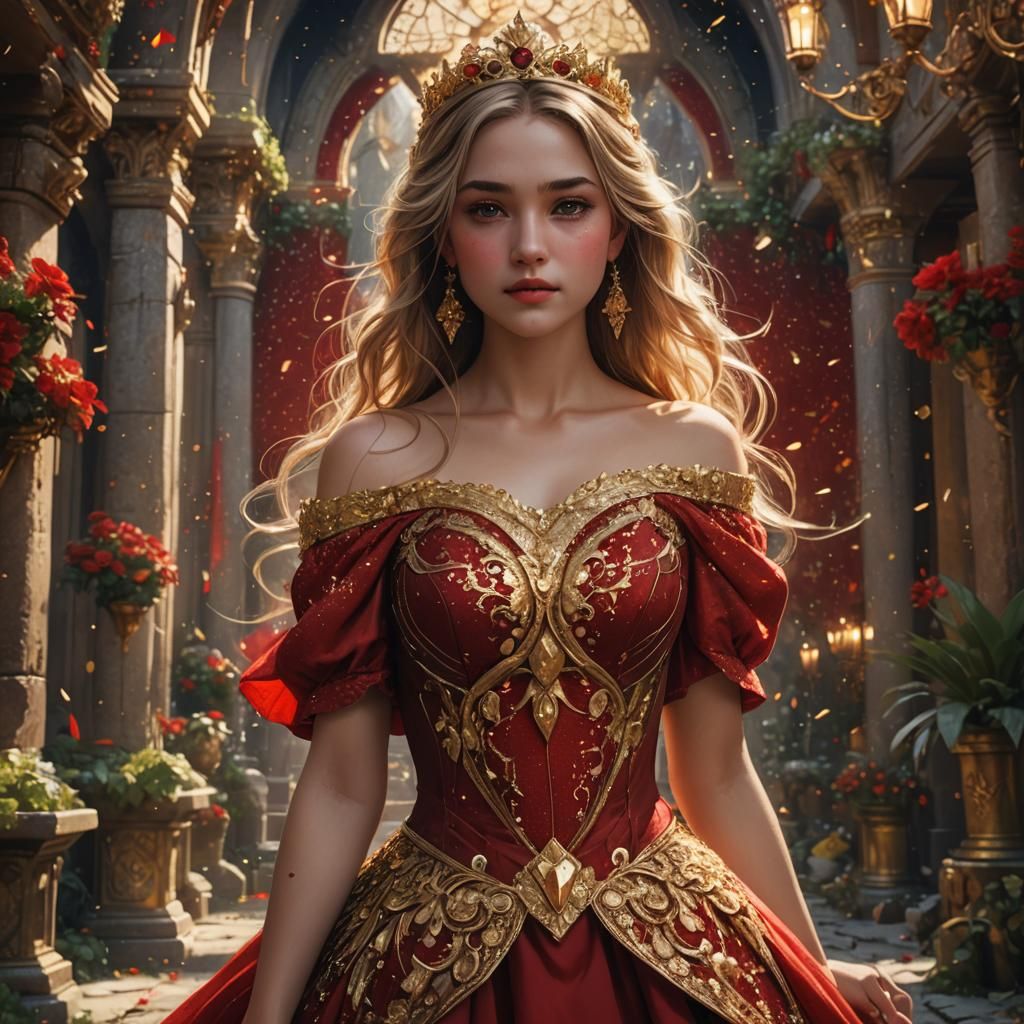 Fantasy Princess with Flowing Red Dress