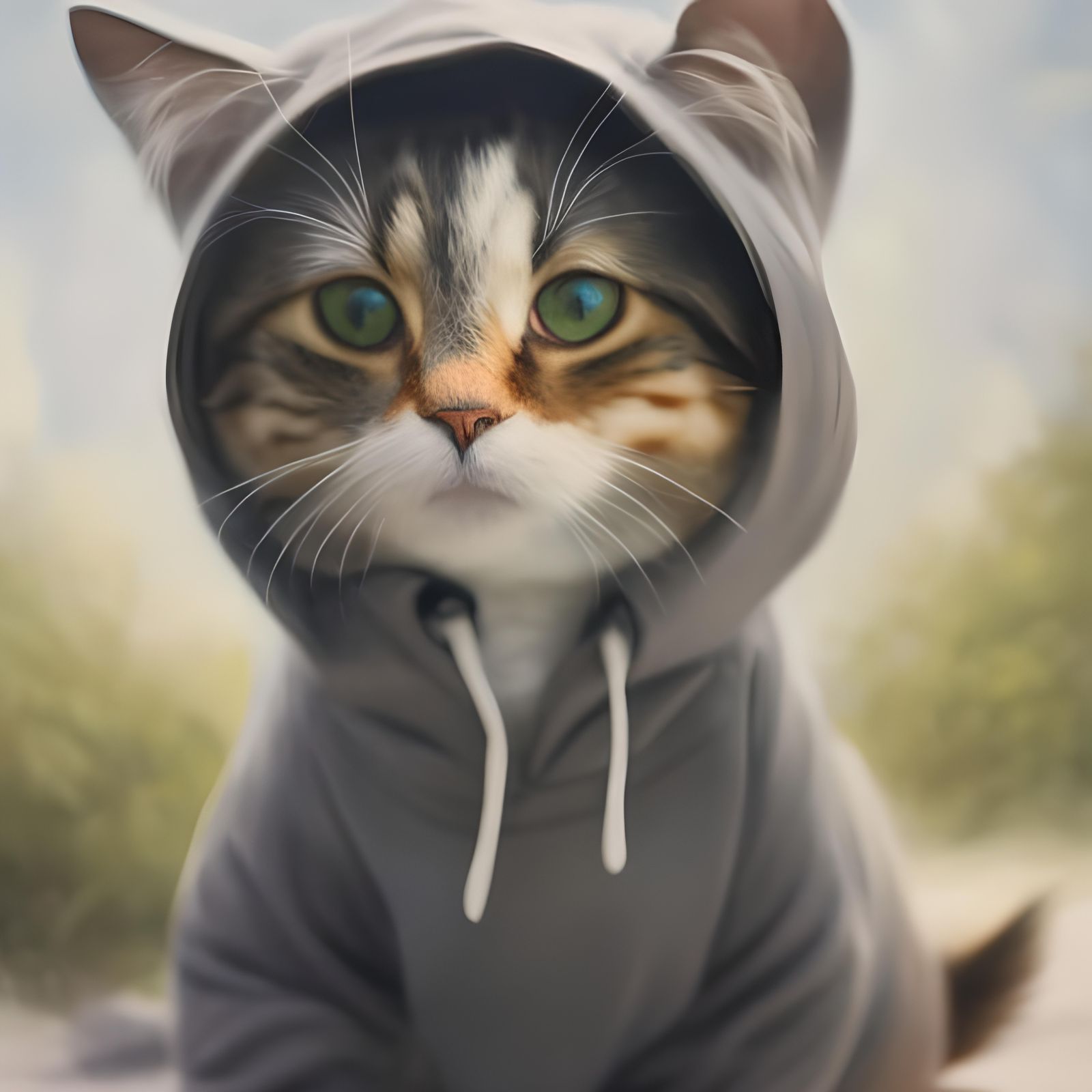 Cat in Hoodie: Digital Oil Painting