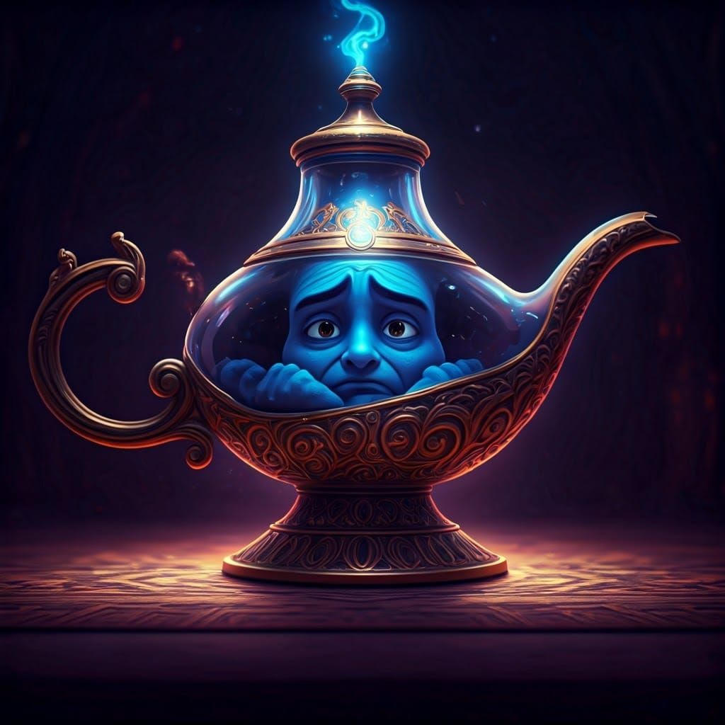 Captured Genie in Aladdin's Lamp: Fantasy Art