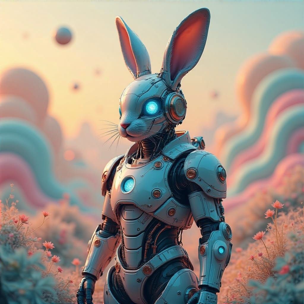 Cyborg Easter Bunny in Futuristic, Biomechanical Style
