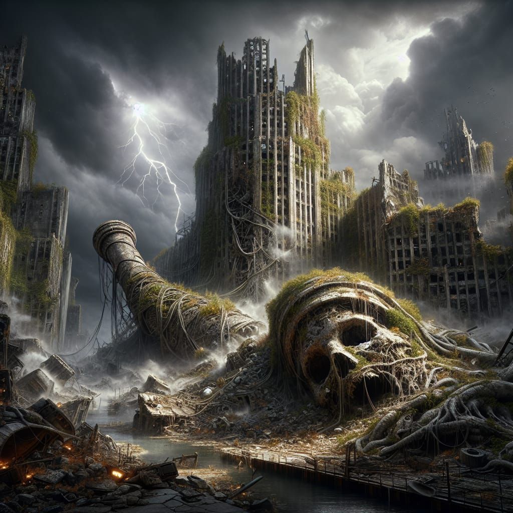 Post-Apocalyptic Cityscape: Nature's Reclamation