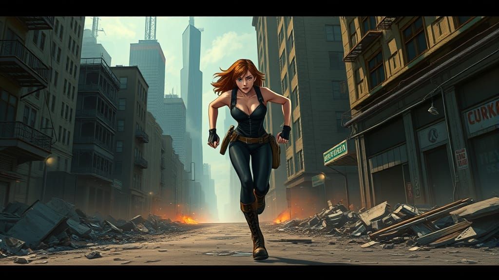 Alice Rushes to Survivors in Post-Apocalyptic Cityscape