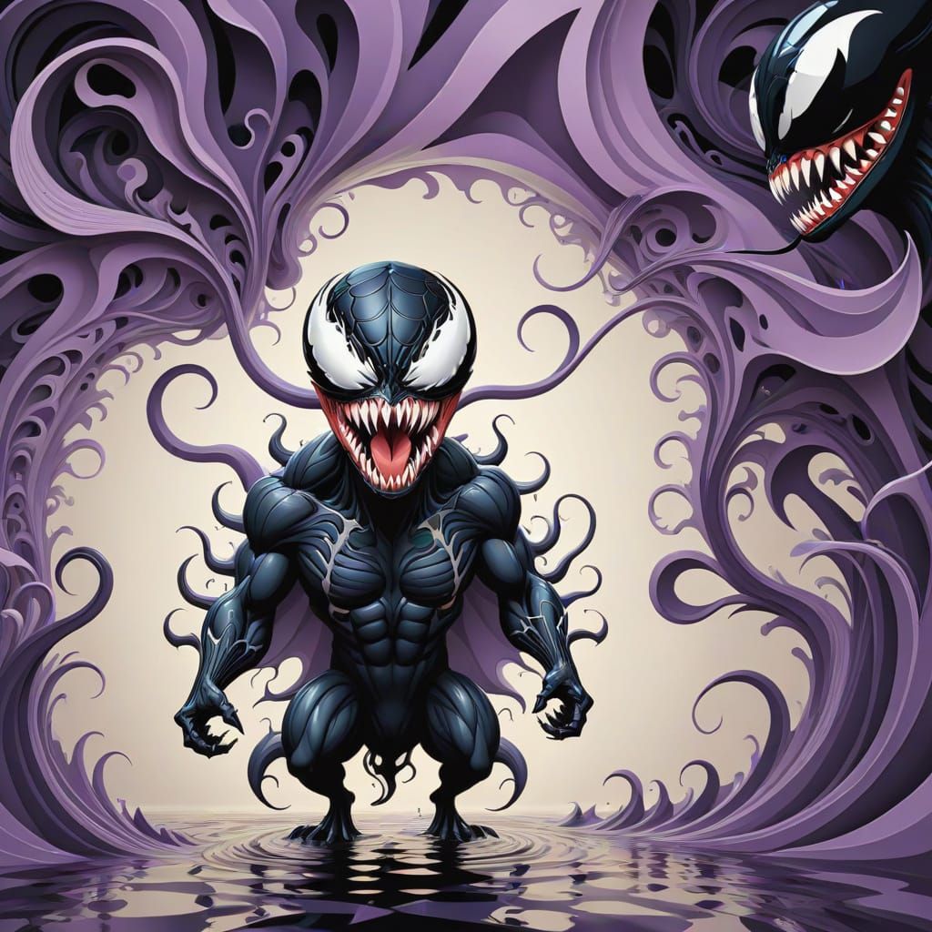 Abstract Vector Fractal of Venom in Gouache Style
