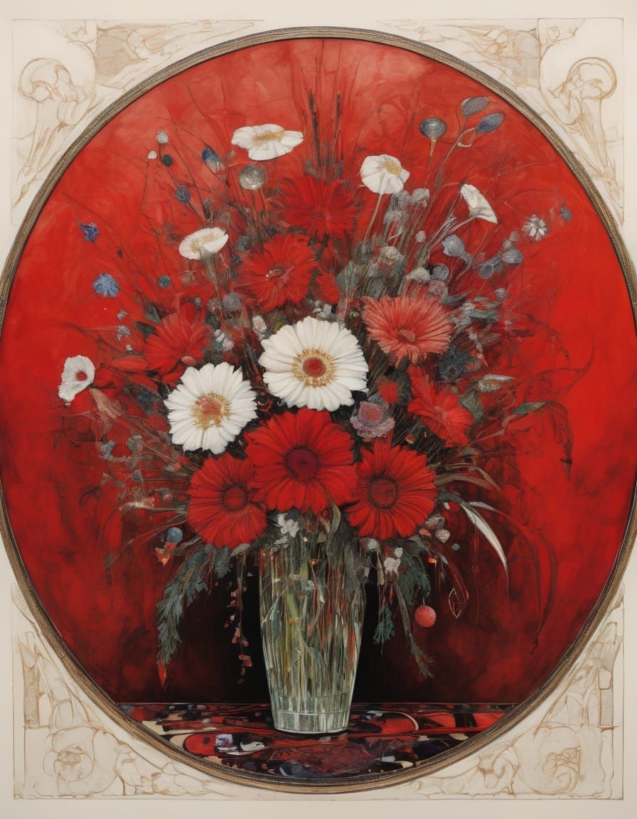 Vibrant Christmas Bouquet in Art Nouveau Style