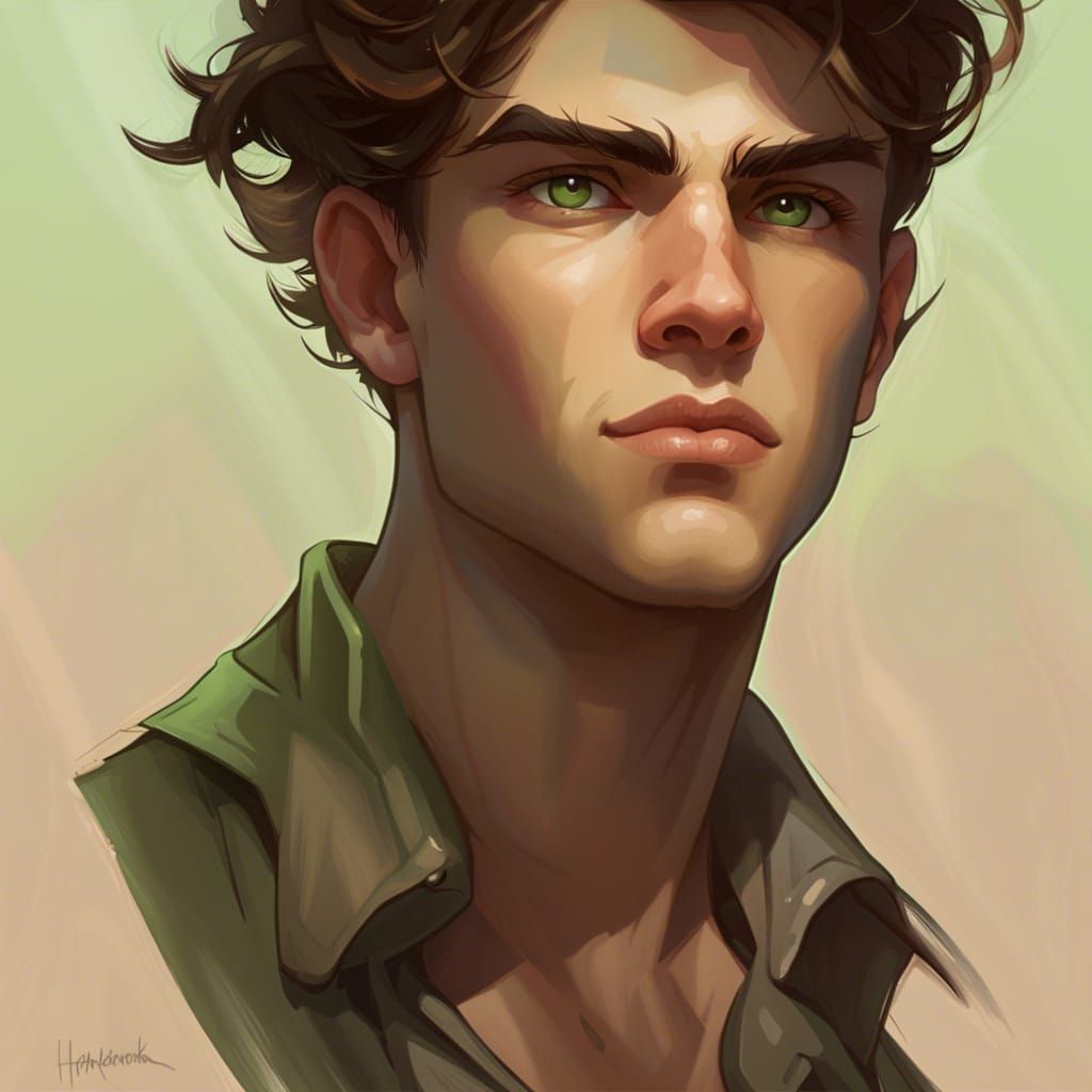 Dreamy Young Man Portrait in Art Nouveau Style