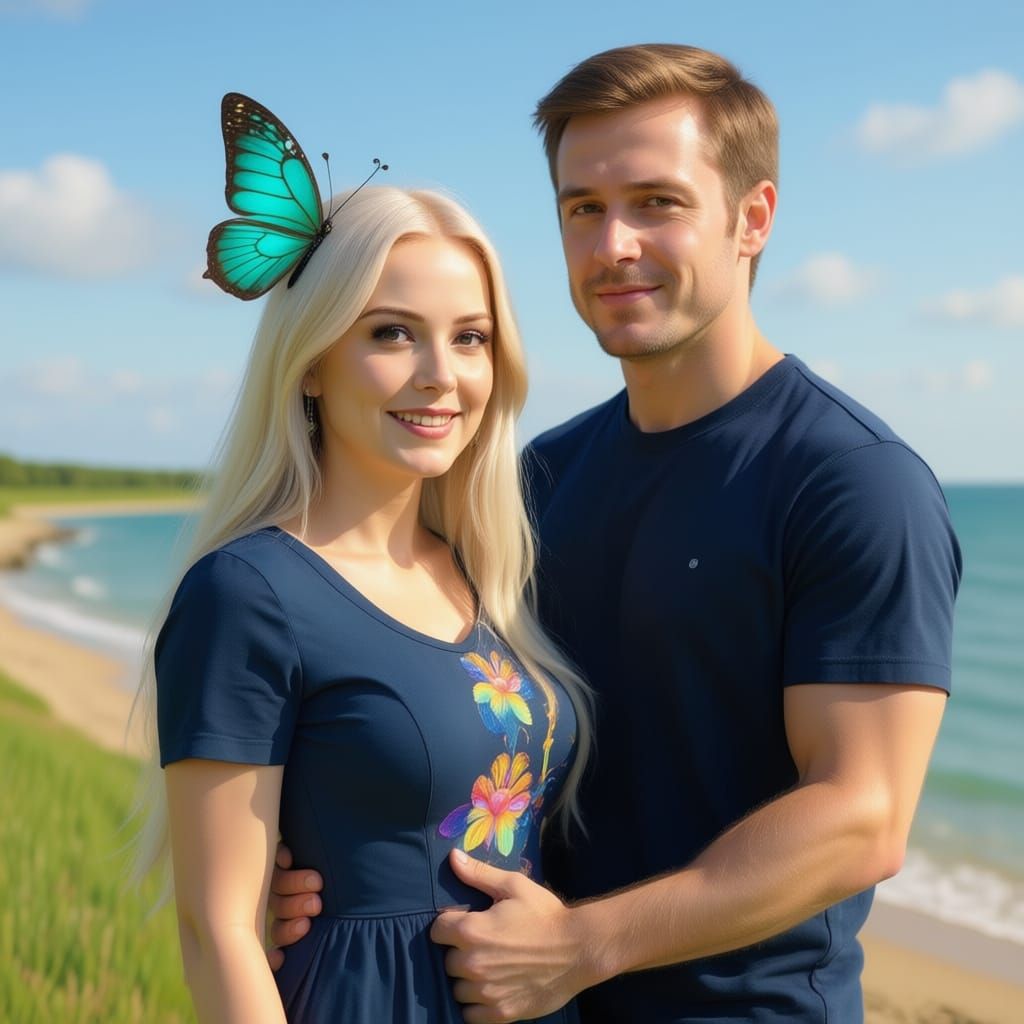 Lady Timpani on Serene Shoreline with Companion, Photorealis...