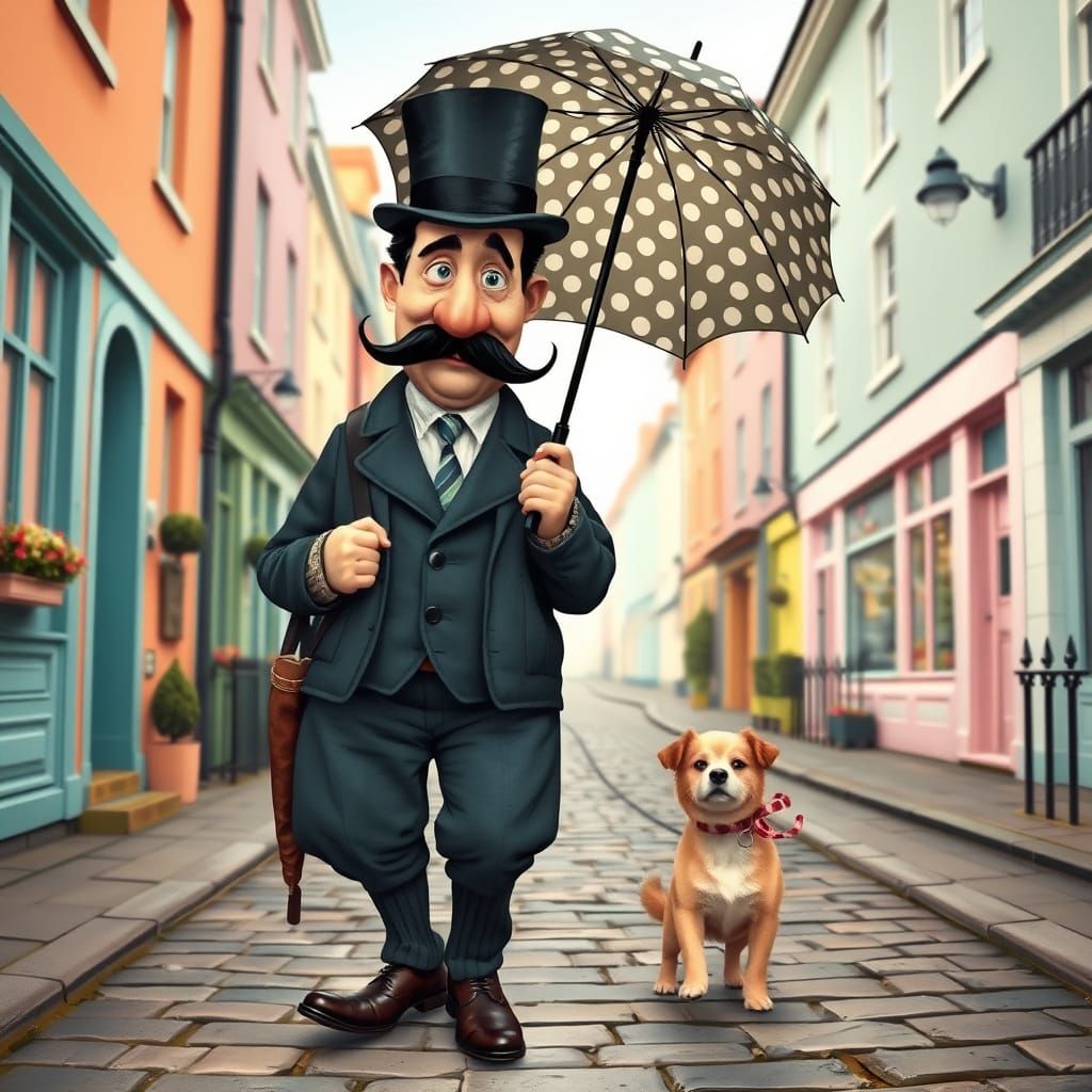Whimsical Gentleman with Dog in Storybook Style