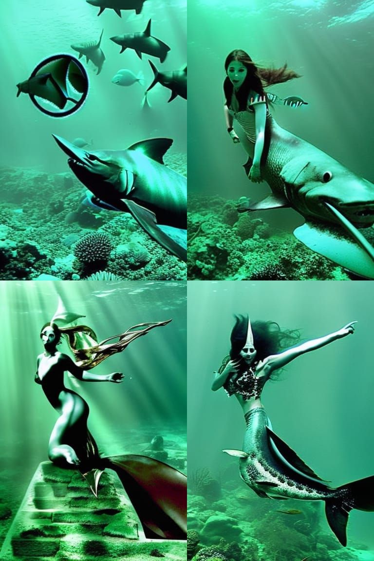 Terrifying Horror Mermaid Shark Underwater