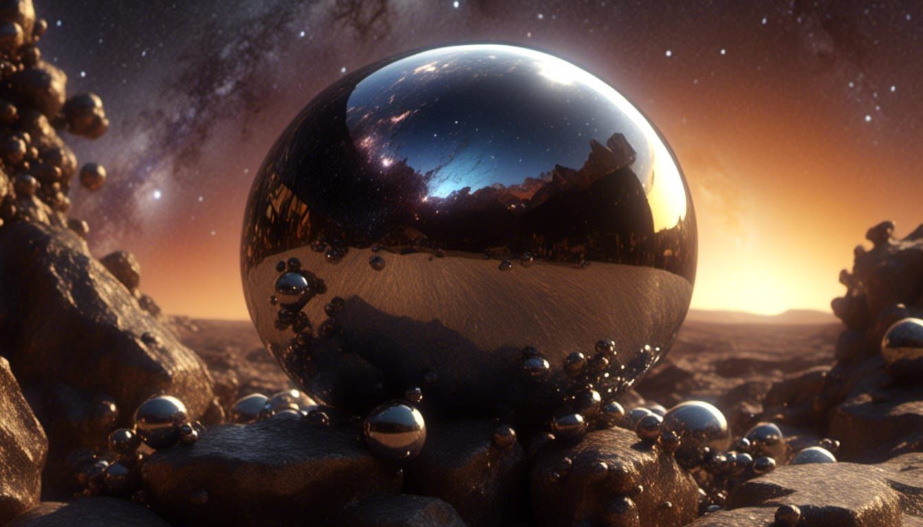 <lora:Metallic Spheres:1.0> <lora:Cosmic Landscapes:1.0> gla...