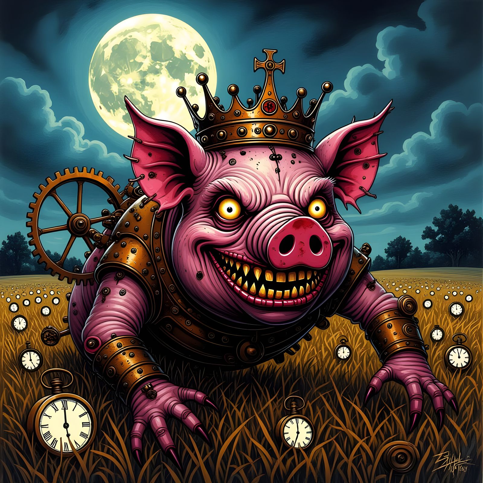 Clockwork Pig-Devil in Steampunk Horror Art