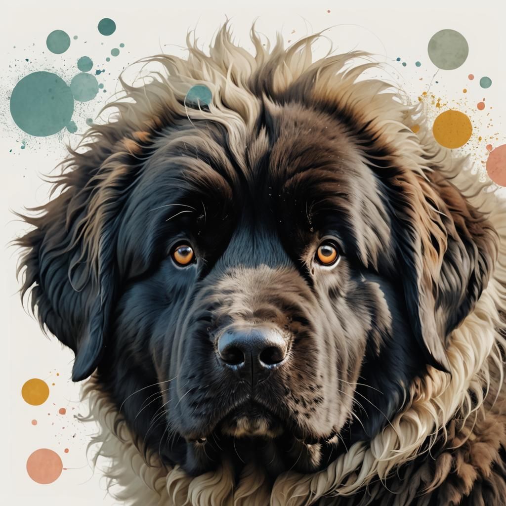 Cute Newfoundland Portrait in Pastel Colors